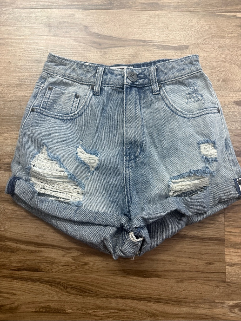 One Teaspoon High-Waist Distressed Jean Shorts in Light Wash
